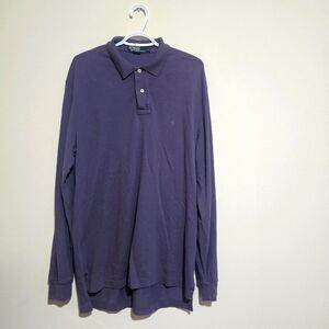 Polo Ralph Lauren Men's Vintage 100% Cotton Long Sleeve Purple Polo Shirt Large